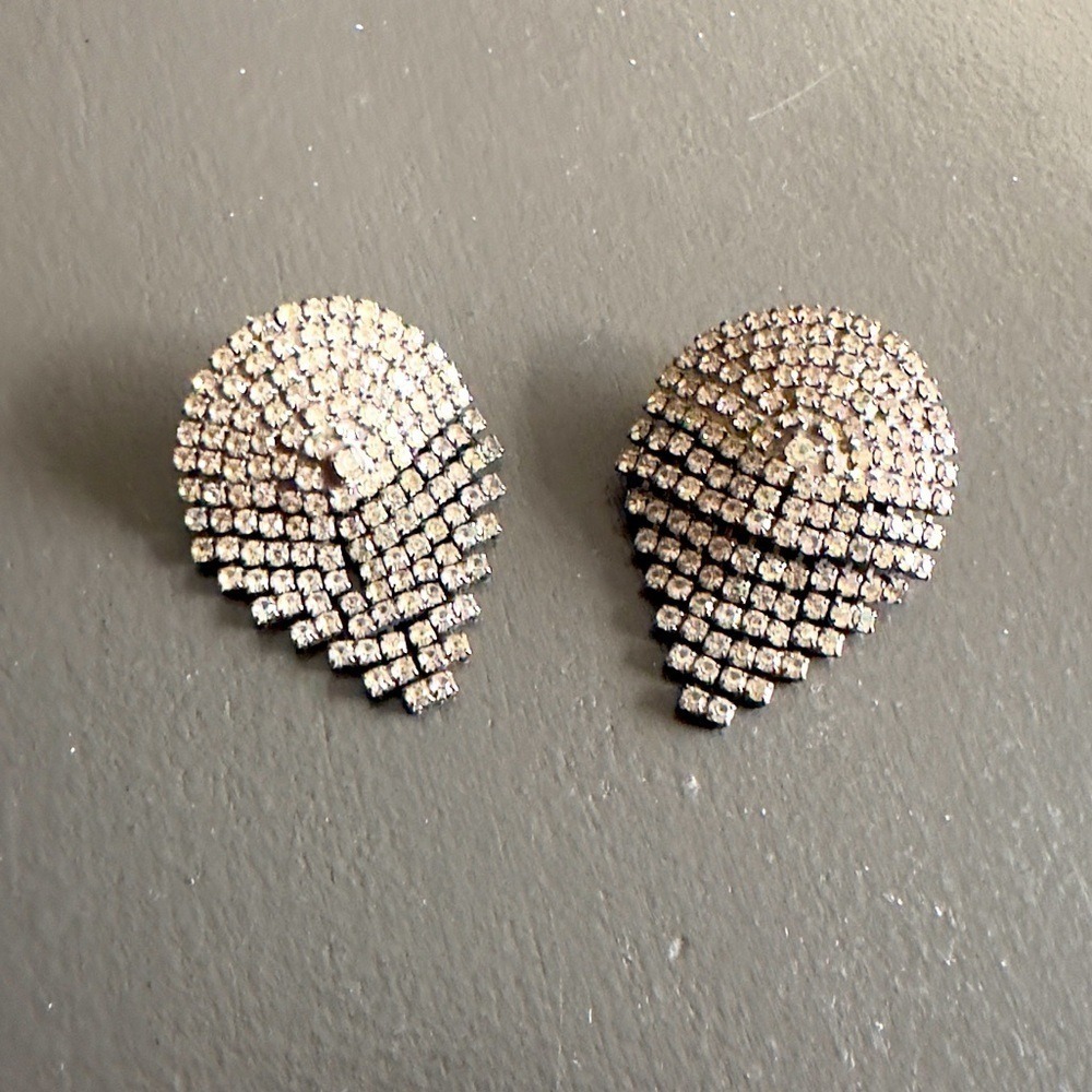 Vintage‎ MUSI Shoe Clips Large Teardrop Rhinestone Silver Tone Signed MUSI 50s